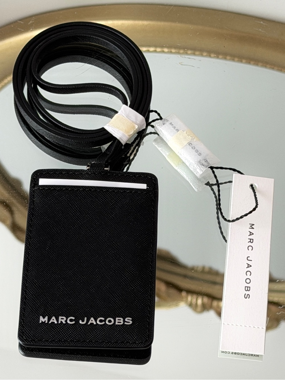Marc Jacobs Black Saffiano Leather ID Badge Holder Lanyard Card Case NWT